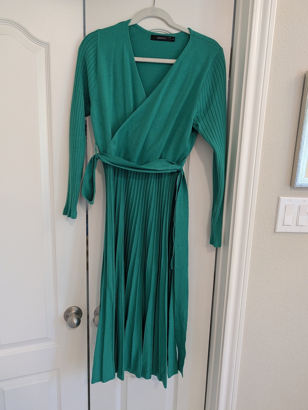 Emerald Kelly Green Faux Wrap Midi Dress L
